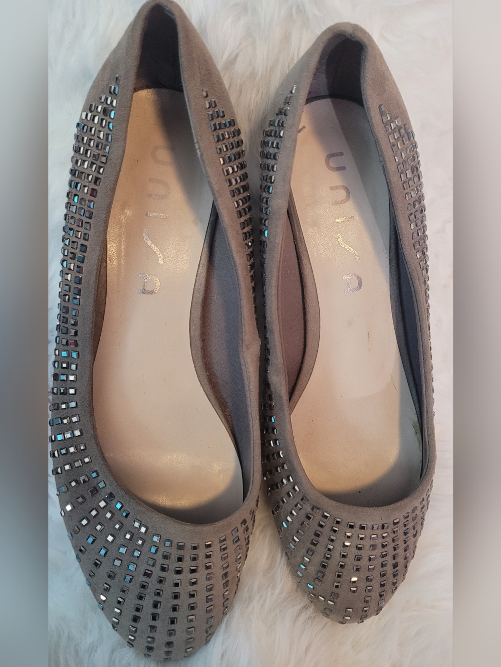 Unisa Gray Suede Studded Ballet Flats